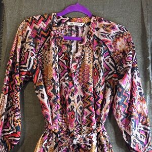 Zara Vibrant Patterned Long Sleeve Dress